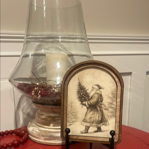 Vintage Santa Claus Round Top Wooden Framed Art. Farmhouse Christmas Decor. - Picture 4 of 6